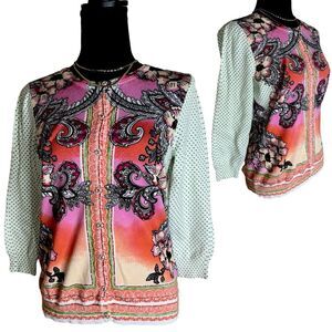 Joseph A 80s Pink Paisley abstract Polka-Dot Cardigan Button Up Size Small